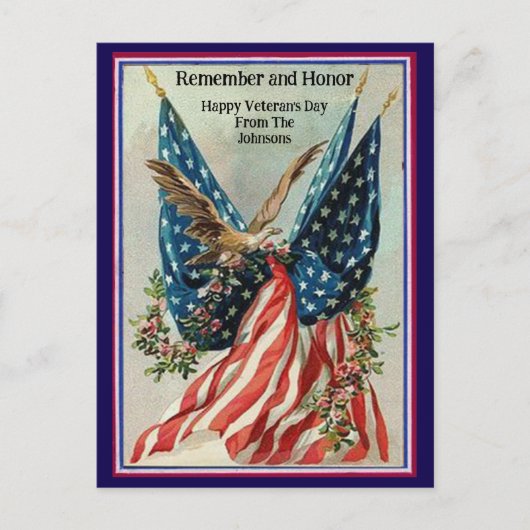 Aangepaste naam vintage Veteranendag patriottische Briefkaart (Voorkant)