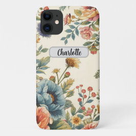 Aangepaste naam vintage vrouwelijke bloemmotief Case-Mate iPhone case
