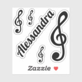 Aangepaste naam Vioolsleutel Muzieknotities Cool M Sticker (Vel)