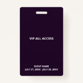 Aangepaste naam VIP All Access Pass Badge (Achterkant)