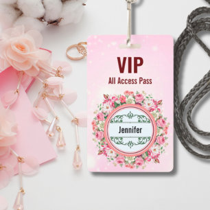 Aangepaste naam VIP All Access Pass Floral Badge R