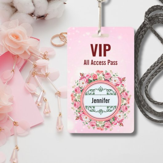 Aangepaste naam VIP All Access Pass Floral Badge R