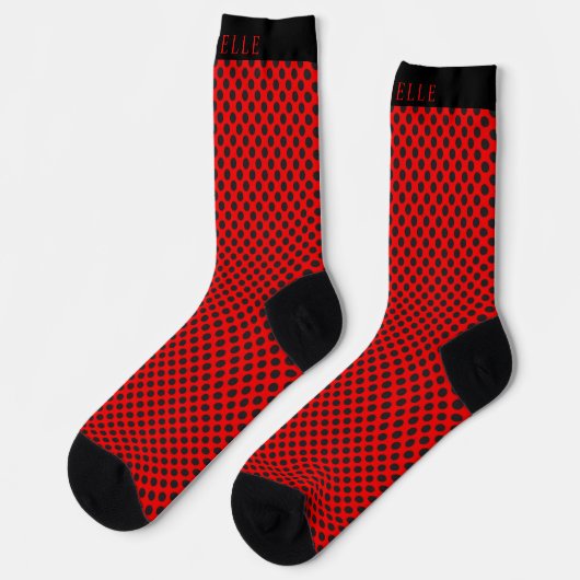 Aangepaste naam Vivid Cherry Red Black Polka Dot Sokken (Links)