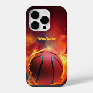 Aangepaste naam vlammende basketbal iPhone 14 plus hoesje