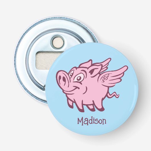 Aangepaste naam Vliegend varken Button Flesopener (Voorkant)