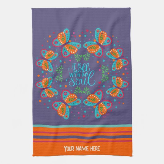 Aangepaste naam Vlinder goed met Soul Quote Theedoek (Verticaal)
