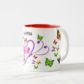 Aangepaste Naam Vlinder Mok met Kleuraccent (Voorkant rechts)