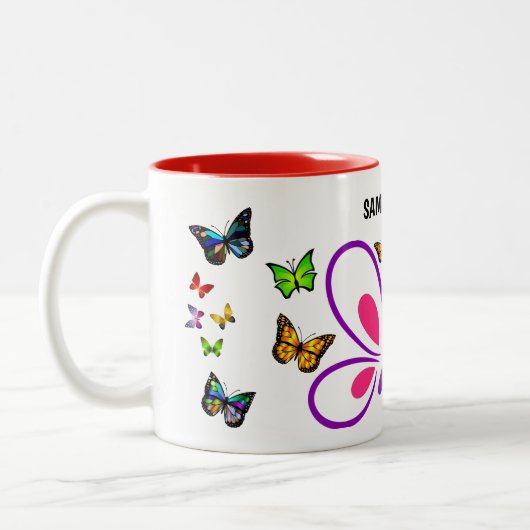 Aangepaste Naam Vlinder Mok met Kleuraccent (Links)