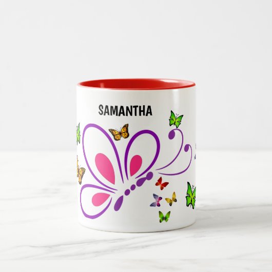 Aangepaste Naam Vlinder Mok met Kleuraccent (Center)