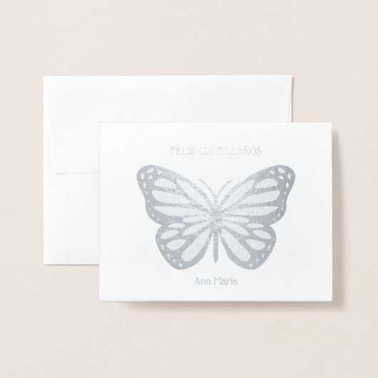 Aangepaste naam vlinder verjaardag cumpleanos zilv folie kaarten (Voorkant met envelop)