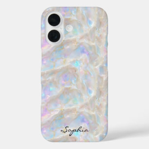 Aangepaste Naam Vloeistof Iridescent Gold Opal Gir iPhone 16 Hoesje