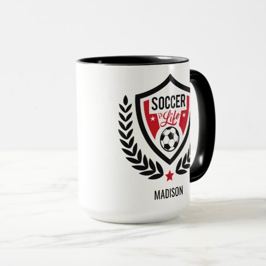 Aangepaste naam Voetbal Logo mokken (Voorkant rechts)