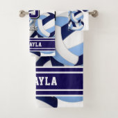 Aangepaste naam volleybal blauw wit team kleuren bad handdoek (Insitu)