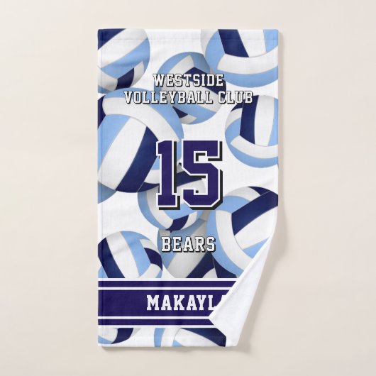 Aangepaste naam volleybal blauw wit team kleuren bad handdoek (Handdoek)