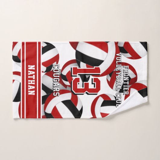 Aangepaste naam volleybal rood zwart team kleuren handdoek (Handdoek)