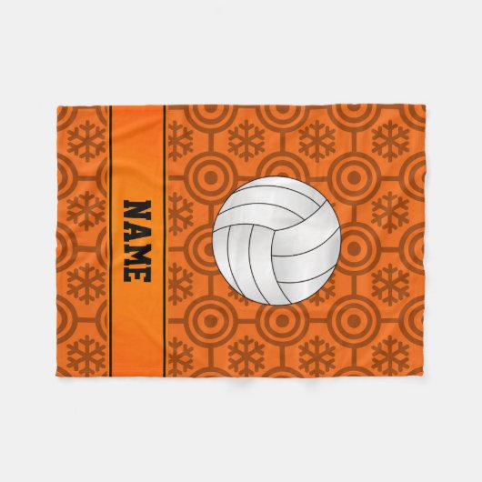 Aangepaste naam volleybal zwart sinaasappel sneeuw fleece deken (Voorkant (Horizontaal))
