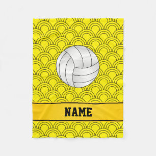Aangepaste naam volleybal zwarte gele halve cirkel fleece deken