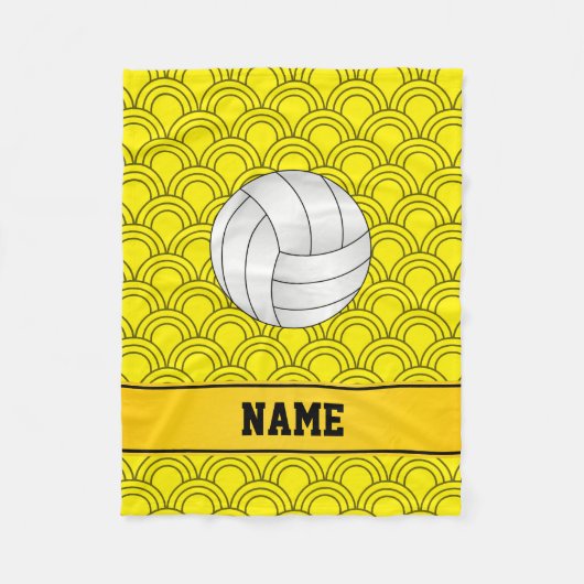 Aangepaste naam volleybal zwarte gele halve cirkel fleece deken (Voorkant)