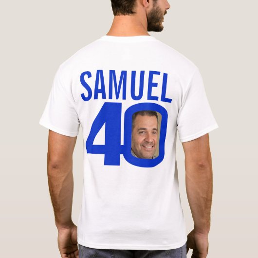 Aangepaste naam voor 40e verjaardag en blauw fotos t-shirt (Achterkant)