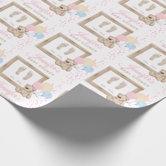 Aangepaste naam voor Baby shower Baby roze roze na Cadeaupapier (Hoek)