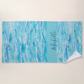Aangepaste naam voor Beach Waves Waterverf Novelty Strandlaken (Voorkant)