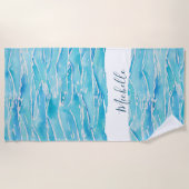 Aangepaste naam voor Beach Waves Waterverf Novelty Strandlaken (Voorkant)