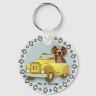 Aangepaste naam voor "Beagle Driving Car" Sleutelhanger