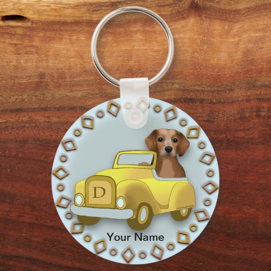 Aangepaste naam voor "Beagle Driving Car" Sleutelhanger (Voorkant)