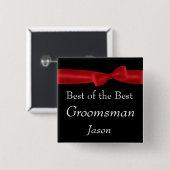 Aangepaste naam voor beste GROOMSMAN Red Bow Wedde Vierkante Button 5,1 Cm (Voorkant /achterkant)