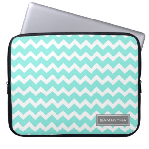 Aangepaste naam voor Blauwgroen Chevron-laptop Laptop Sleeve
