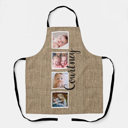 Aangepaste naam voor burlap foto collage schort (Voorkant)