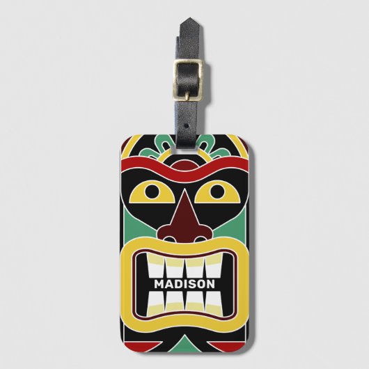 Aangepaste naam voor Cool Tiki Totem Bagagelabel (Voorkant (verticaal))