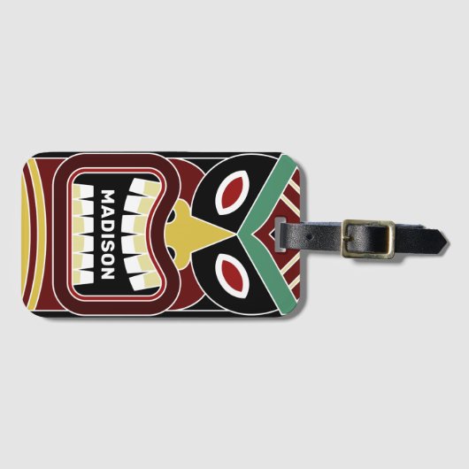 Aangepaste naam voor Cool Tiki Totem Bagagelabel (Voorkant (horizontaal))