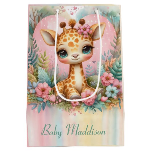 Aangepaste naam voor Cute Baby Giraffe Medium Cadeauzakje (Achterkant)