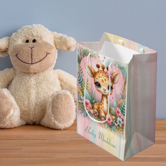 Aangepaste naam voor Cute Baby Giraffe Medium Cadeauzakje