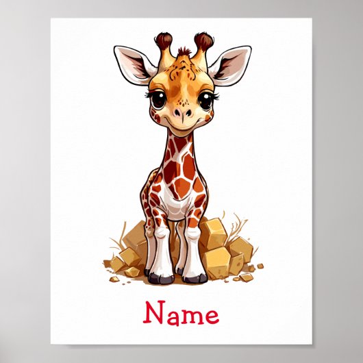 Aangepaste naam voor Cute Baby Giraffe Poster (Voorkant)