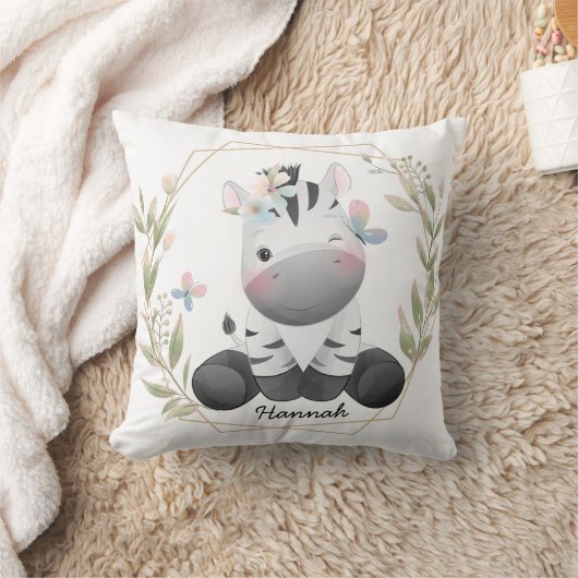 Aangepaste naam voor Cute Baby Zebra Flower Wreate Kussen (Deken)