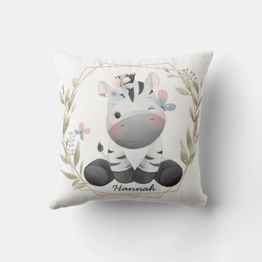 Aangepaste naam voor Cute Baby Zebra Flower Wreate Kussen (Achterkant)