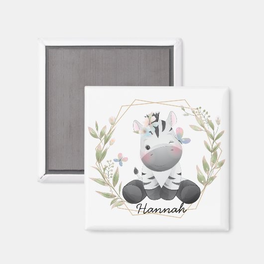 Aangepaste naam voor Cute Baby Zebra Flower Wreate Magneet (Voorkant / Achterkant)