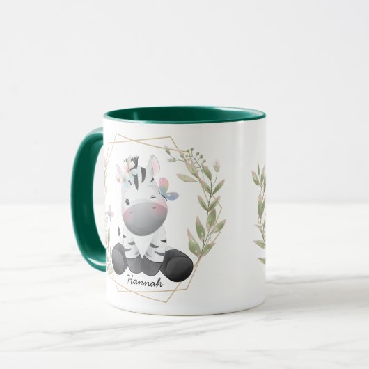 Aangepaste naam voor Cute Baby Zebra Flower Wreate Mok (Voorkant links)