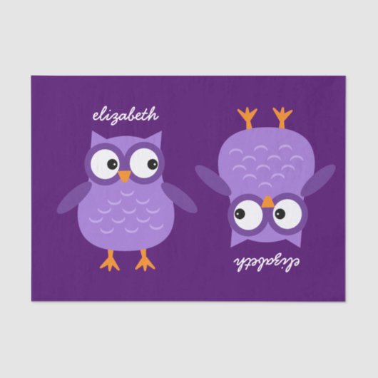 Aangepaste naam voor Cute Paarse Owl voor haar A39 Tissuepapier (Voorkant)