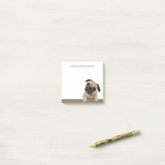 Aangepaste naam voor Cute Pug Puppy Dog Post-it® Notes (Op bureau)