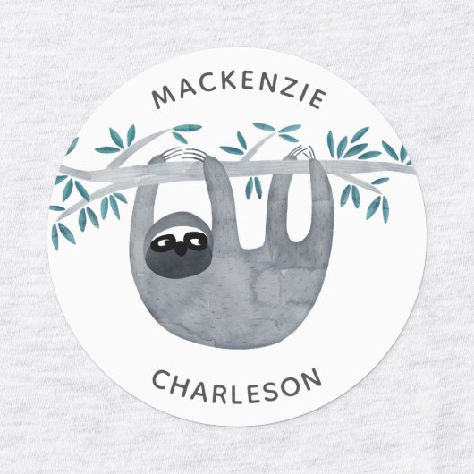 Aangepaste naam voor Cute Sloth Labels (Design 1)