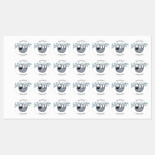 Aangepaste naam voor Cute Sloth Labels (Vel)