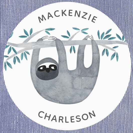 Aangepaste naam voor Cute Sloth Labels