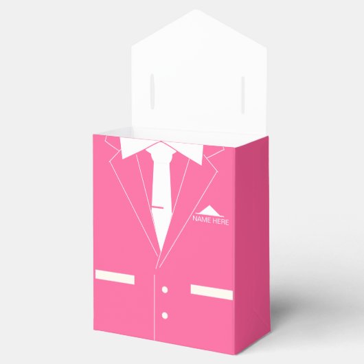 Aangepaste naam voor doos met Roze Suit met Neckti Bedankdoosjes (Geopend)