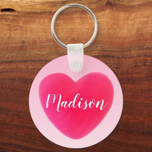 Aangepaste naam voor helder roze hart sleutelhanger (Achterkant)