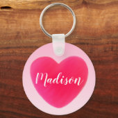 Aangepaste naam voor helder roze hart sleutelhanger (Voorkant)