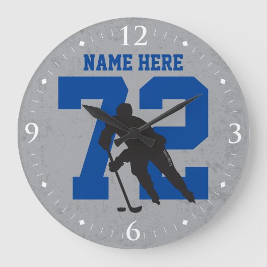 Aangepaste naam voor Hockey Player Blue Grey Grote Klok (Voorkant)
