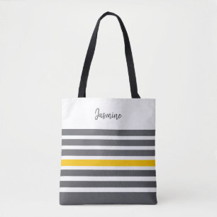 Aangepaste naam voor houtskool en gele moderne str tote bag